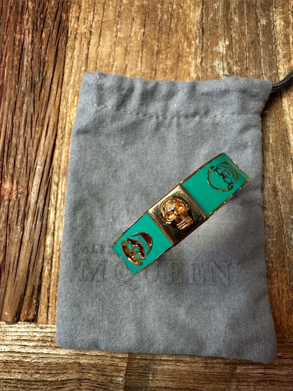 Alexander McQueen green Enamel Bracelet with Gold Skull Accents